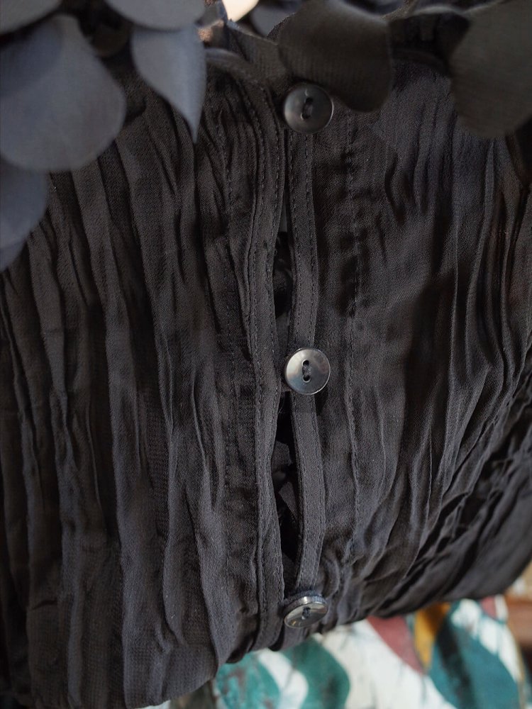 Black Sheer Wrinkle Frill Shirt