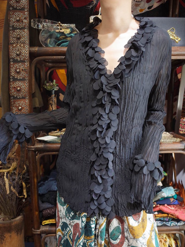 Black Sheer Wrinkle Frill Shirt