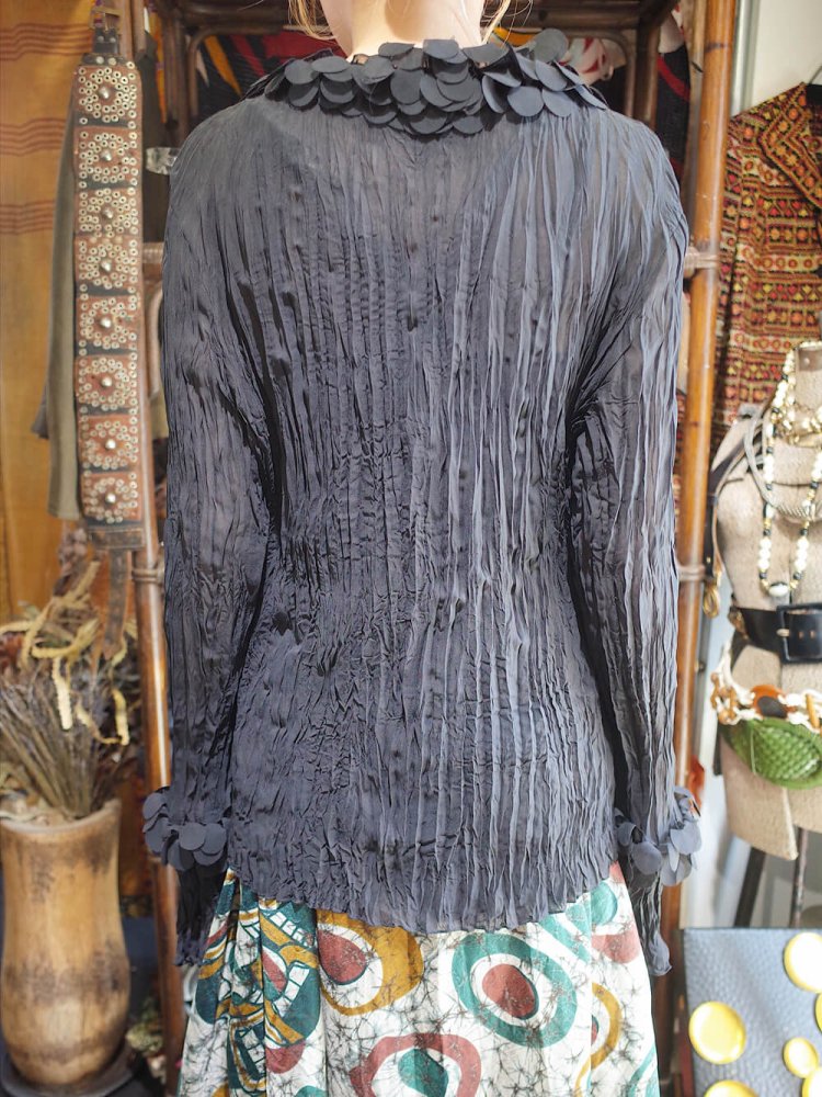 Black Sheer Wrinkle Frill Shirt