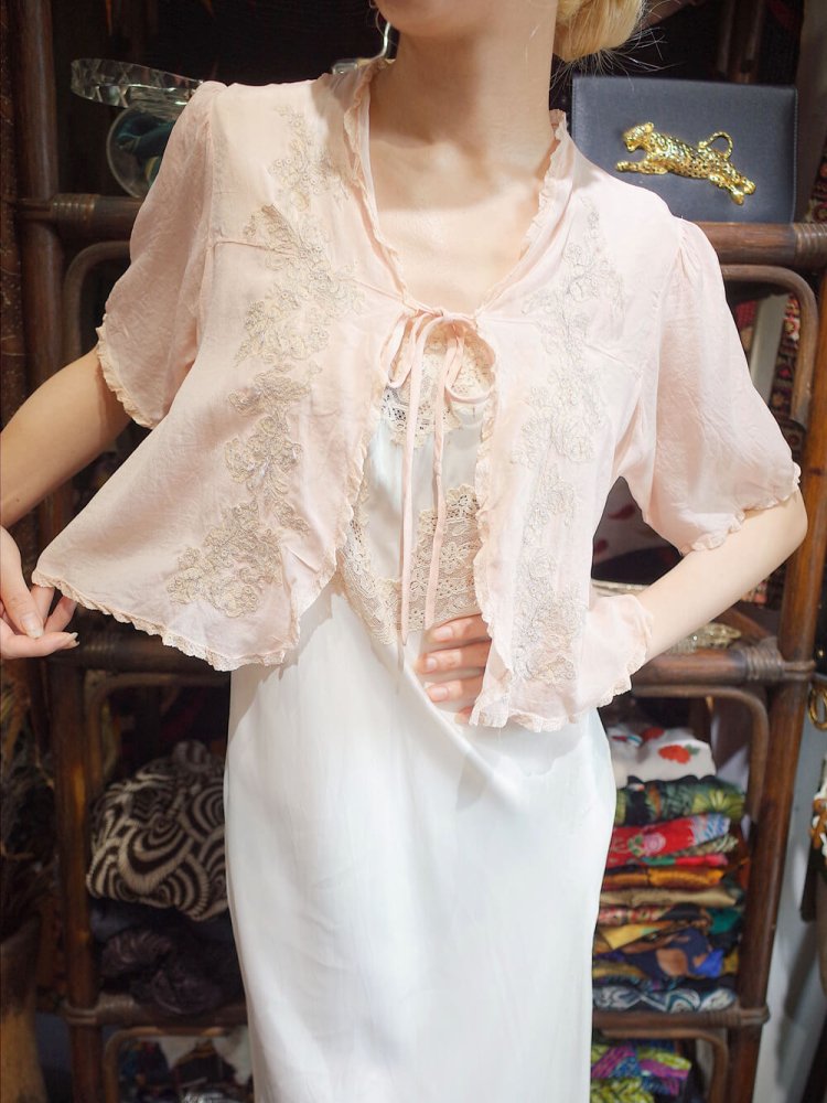 c.1920~30s Antique Silk Lingerie Embroidery Blouse