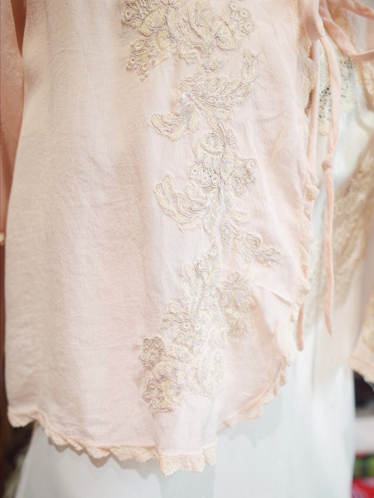 c.1920~30s Antique Silk Lingerie Embroidery Blouse