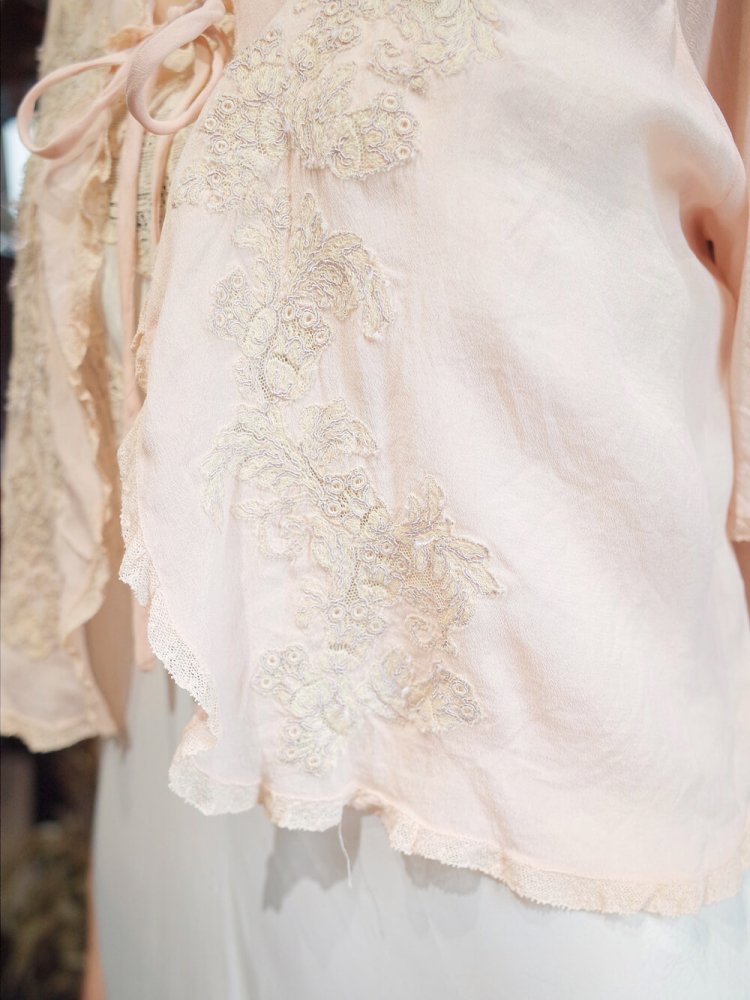 c.1920~30s Antique Silk Lingerie Embroidery Blouse