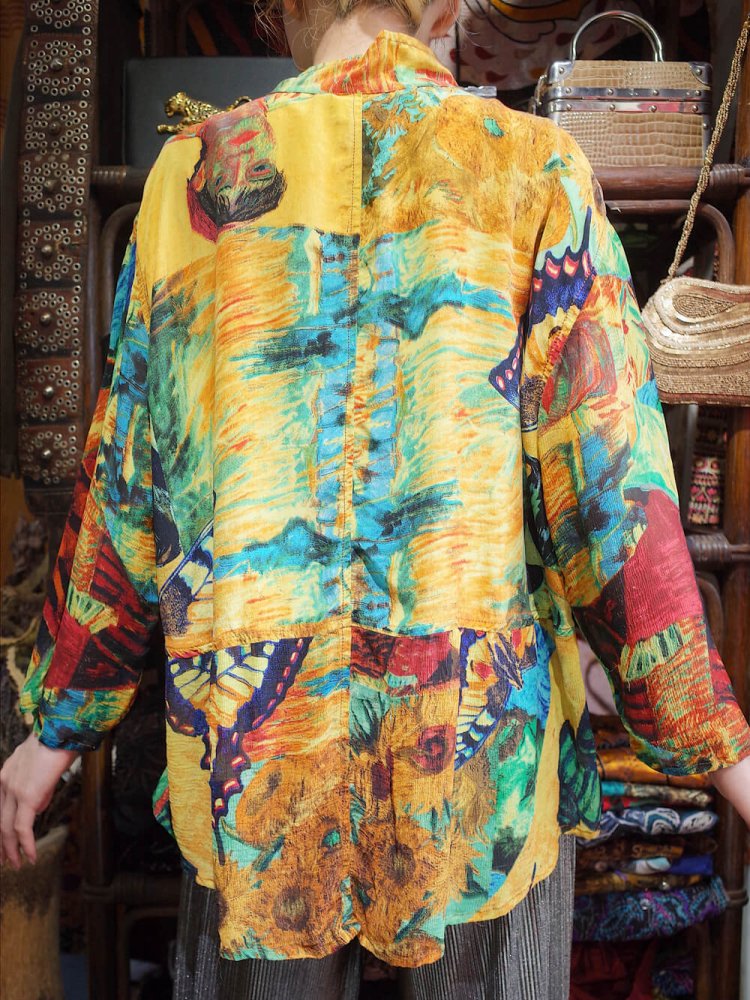 People  Butterfly  Sunflower Art Silk Shirt