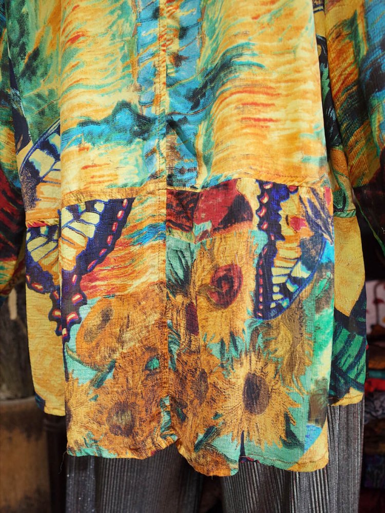 People  Butterfly  Sunflower Art Silk Shirt