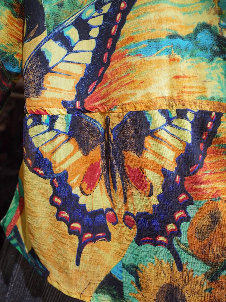 People  Butterfly  Sunflower Art Silk Shirt