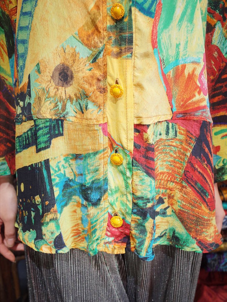 People  Butterfly  Sunflower Art Silk Shirt