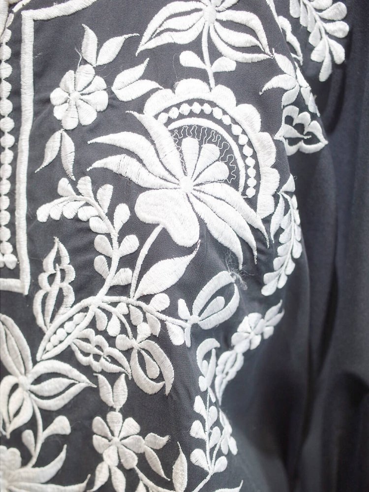 c.1970s Black & White Embroidery Kaftan Dress