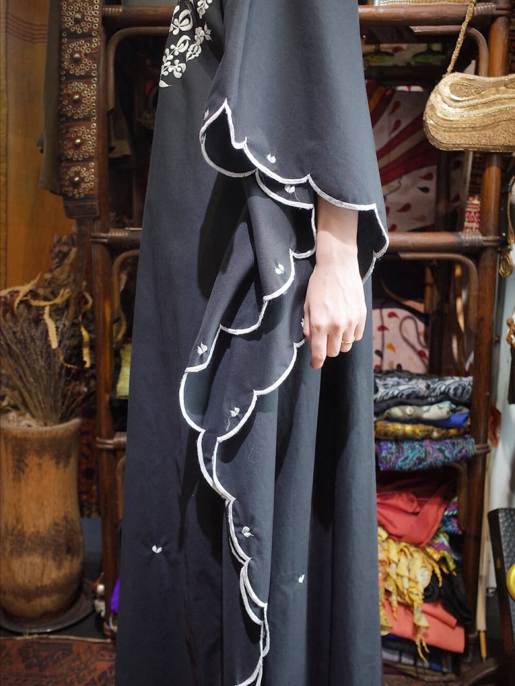 c.1970s Black & White Embroidery Kaftan Dress