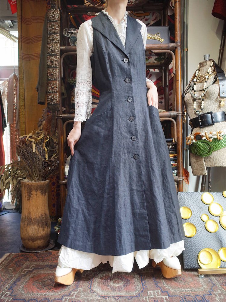 Black Linen Beautiful Silhouette Dress / Long Vest