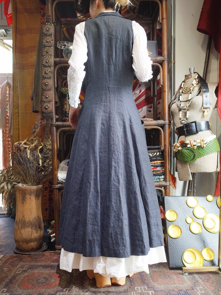 Black Linen Beautiful Silhouette Dress / Long Vest