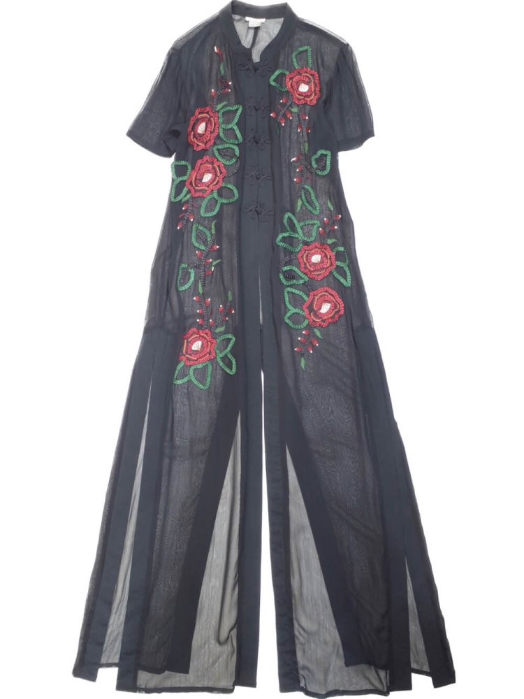Flower Embroidery Sheer Rayon China Gown