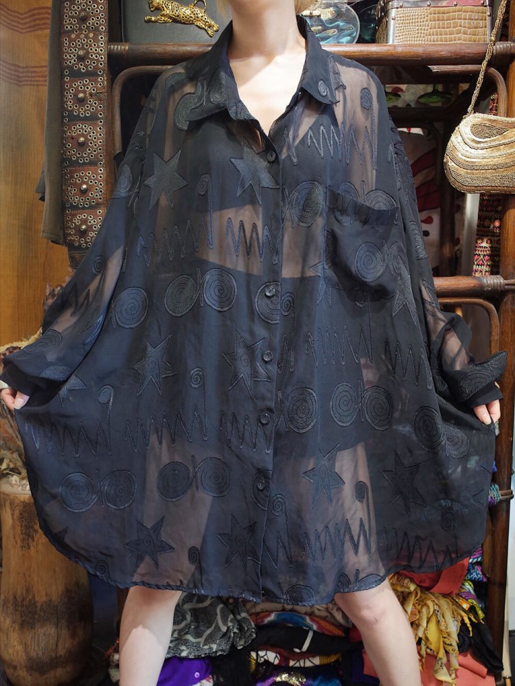 Black Sheer Big Silhouette Shirt