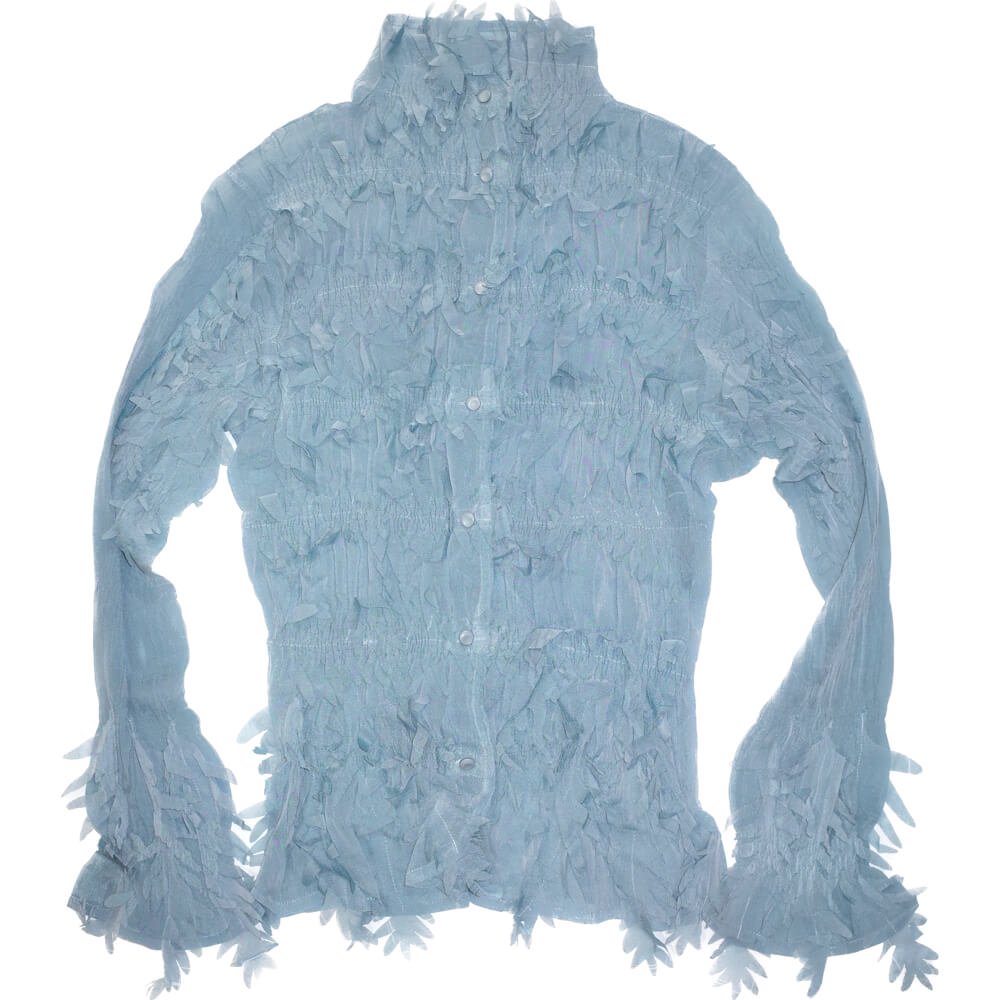 Ice Blue Sheer Shaggy Wrinkle Shirt