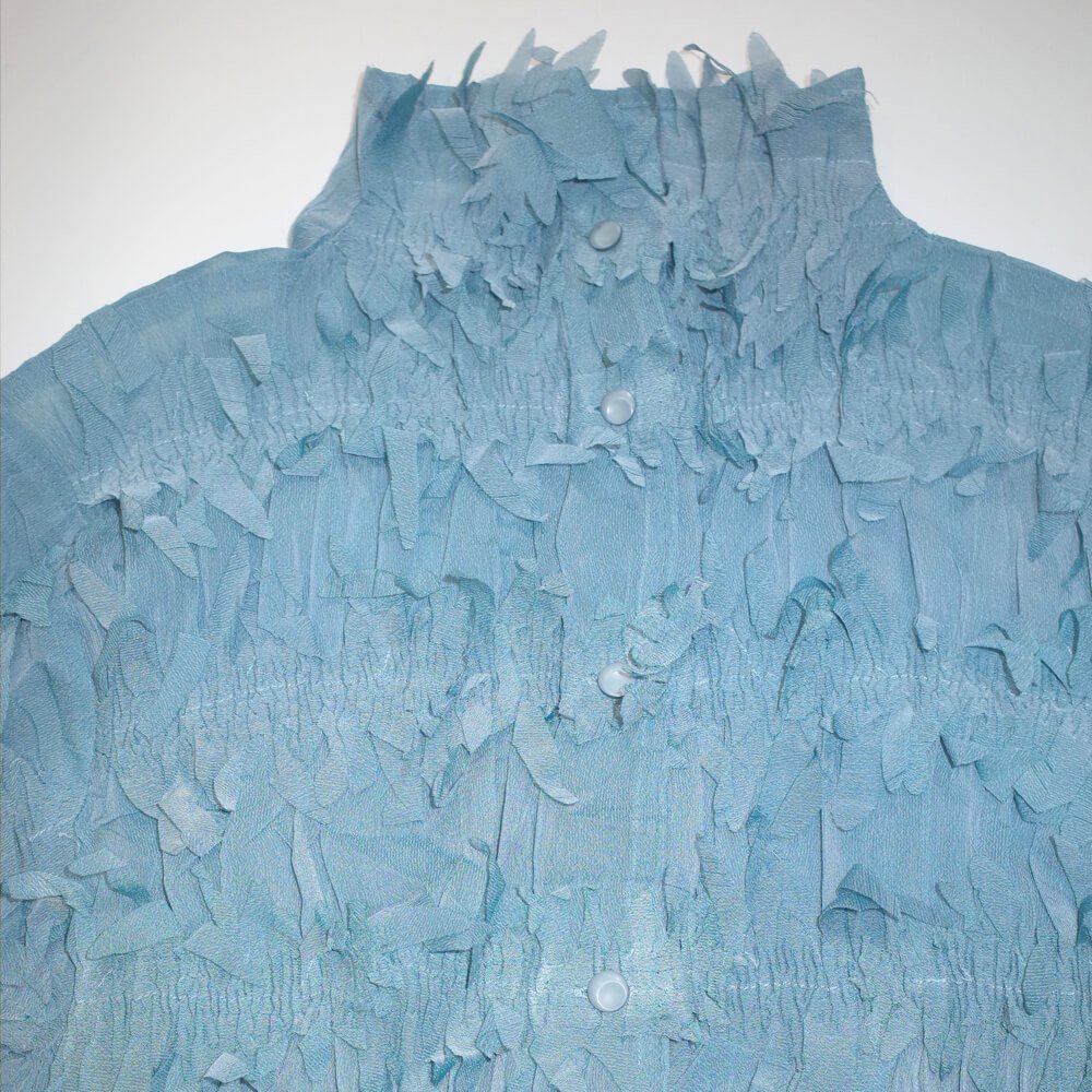 Ice Blue Sheer Shaggy Wrinkle Shirt