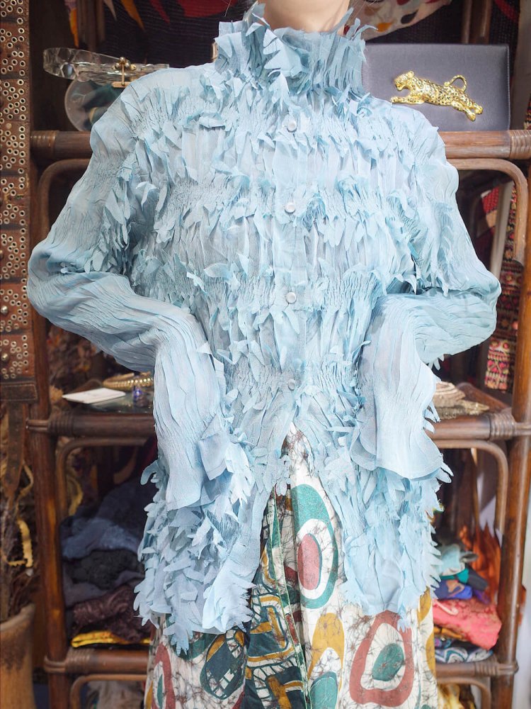 Ice Blue Sheer Shaggy Wrinkle Shirt