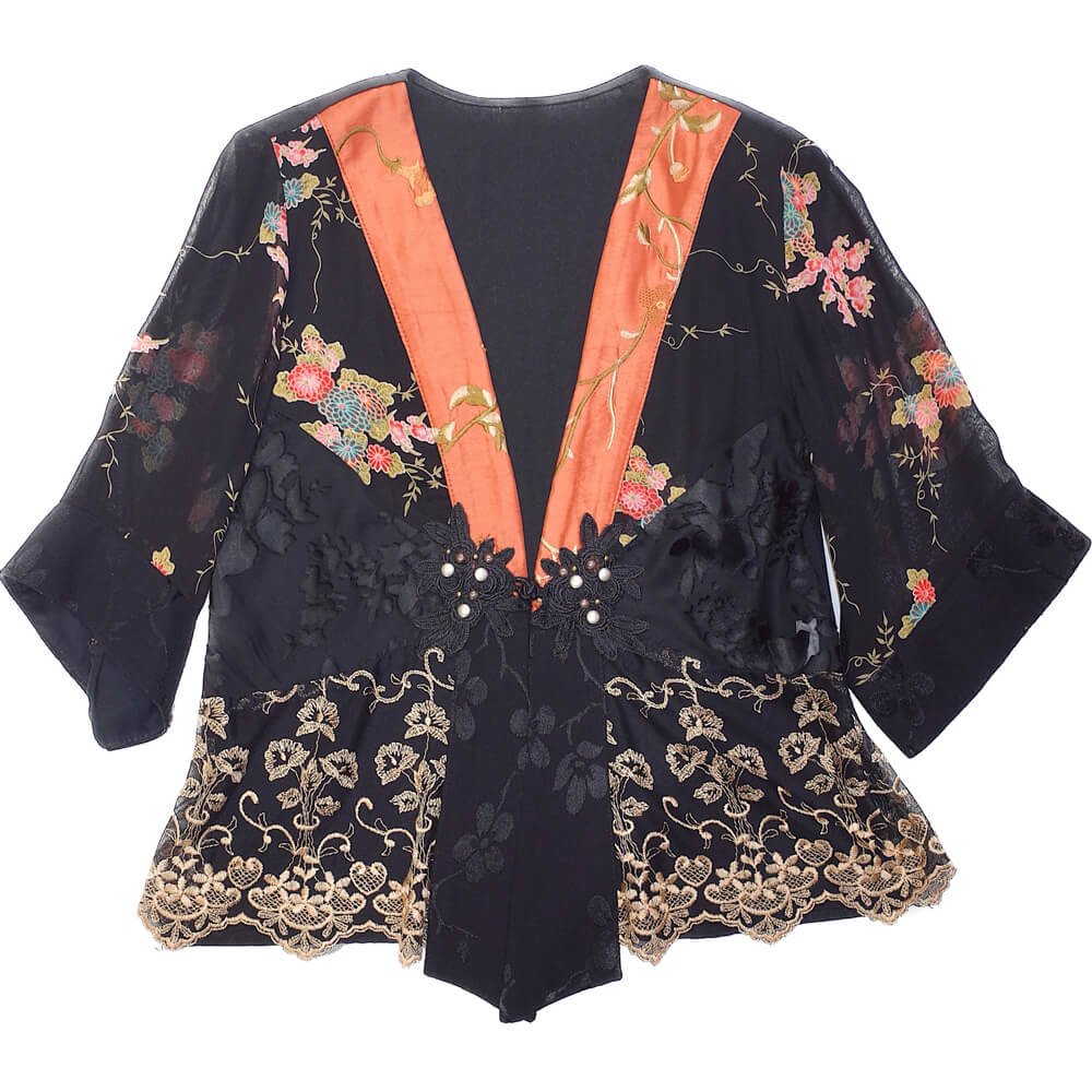 Embroidery & Sheer China Gown Orange  Black