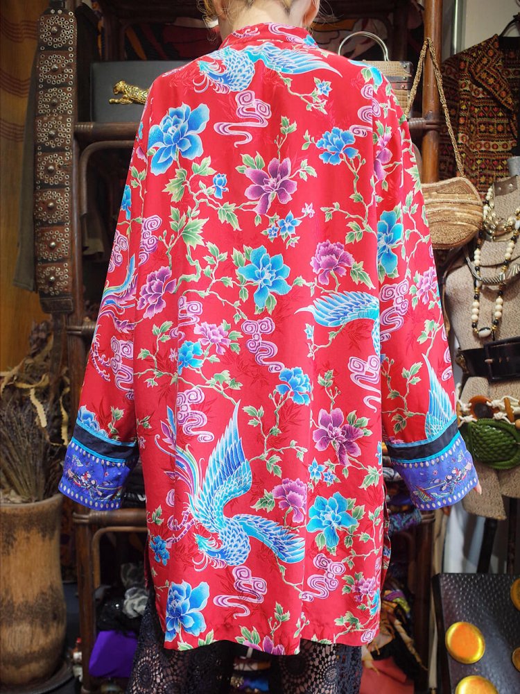 Oriental People  Flower  Phoenix Silk Long China Shirt