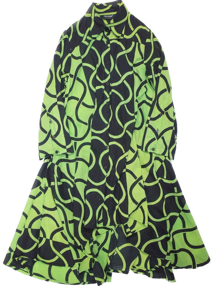 Wave Pattern Deformation Dress  Front Open