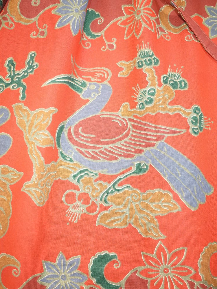 c.1970s Oriental Dragon & Bird Square Neck Dress