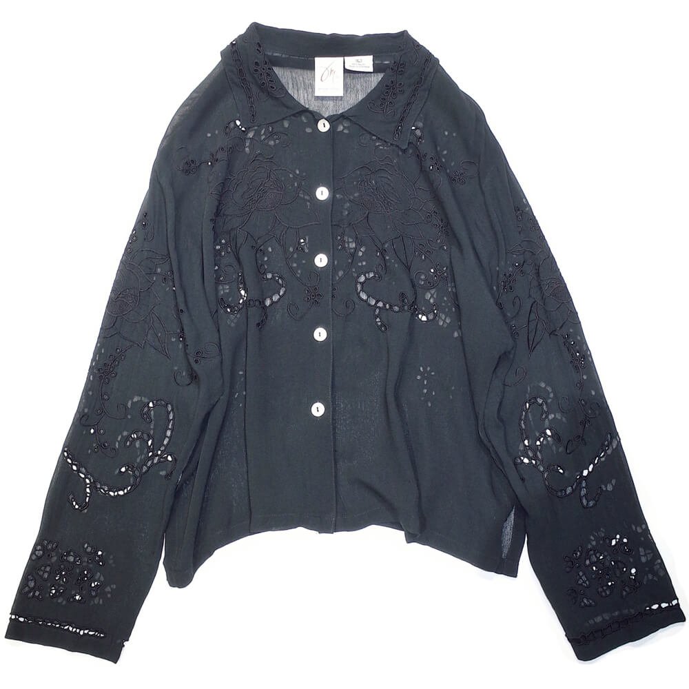 Eyelet & Embroidery Black Rayon Shirt