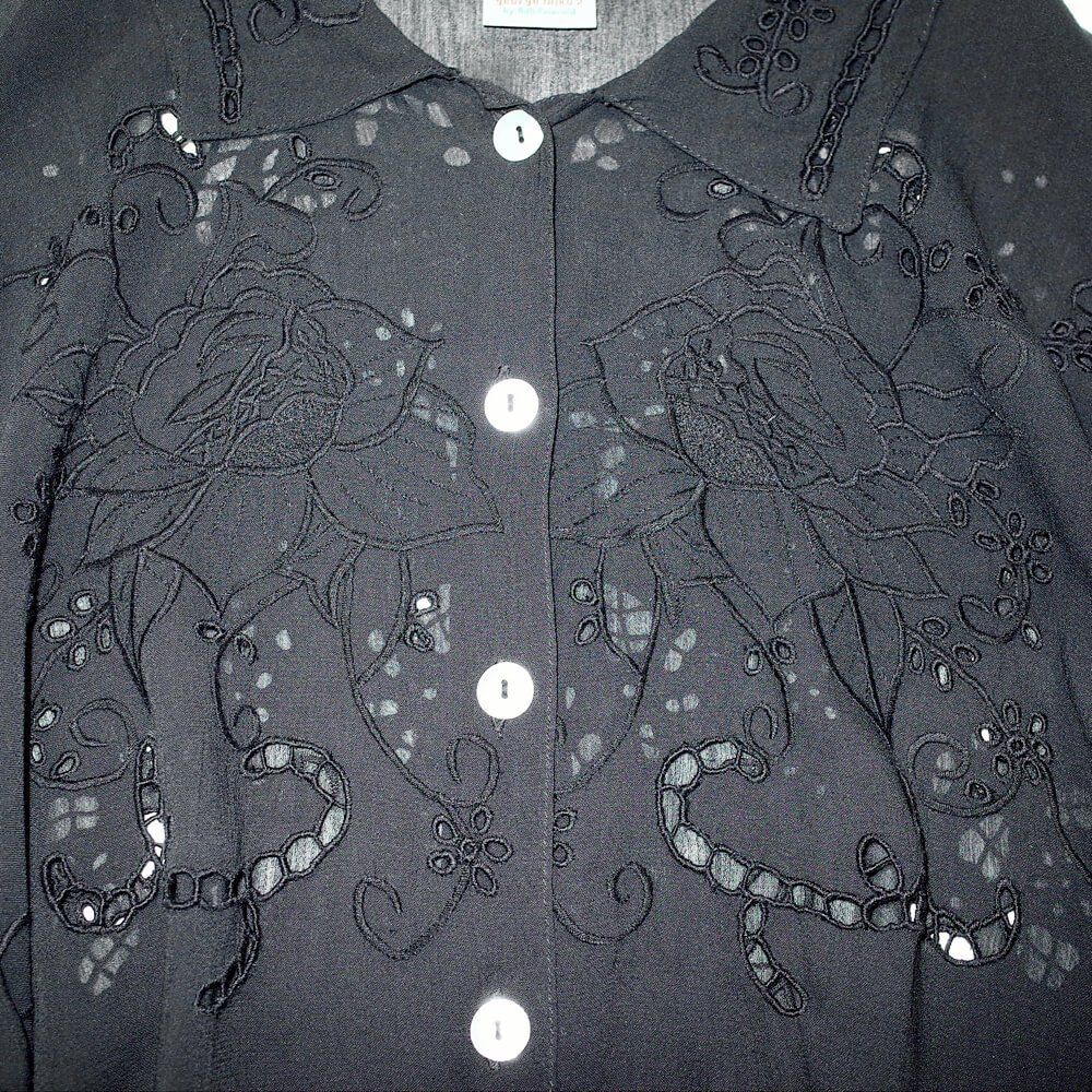 Eyelet & Embroidery Black Rayon Shirt