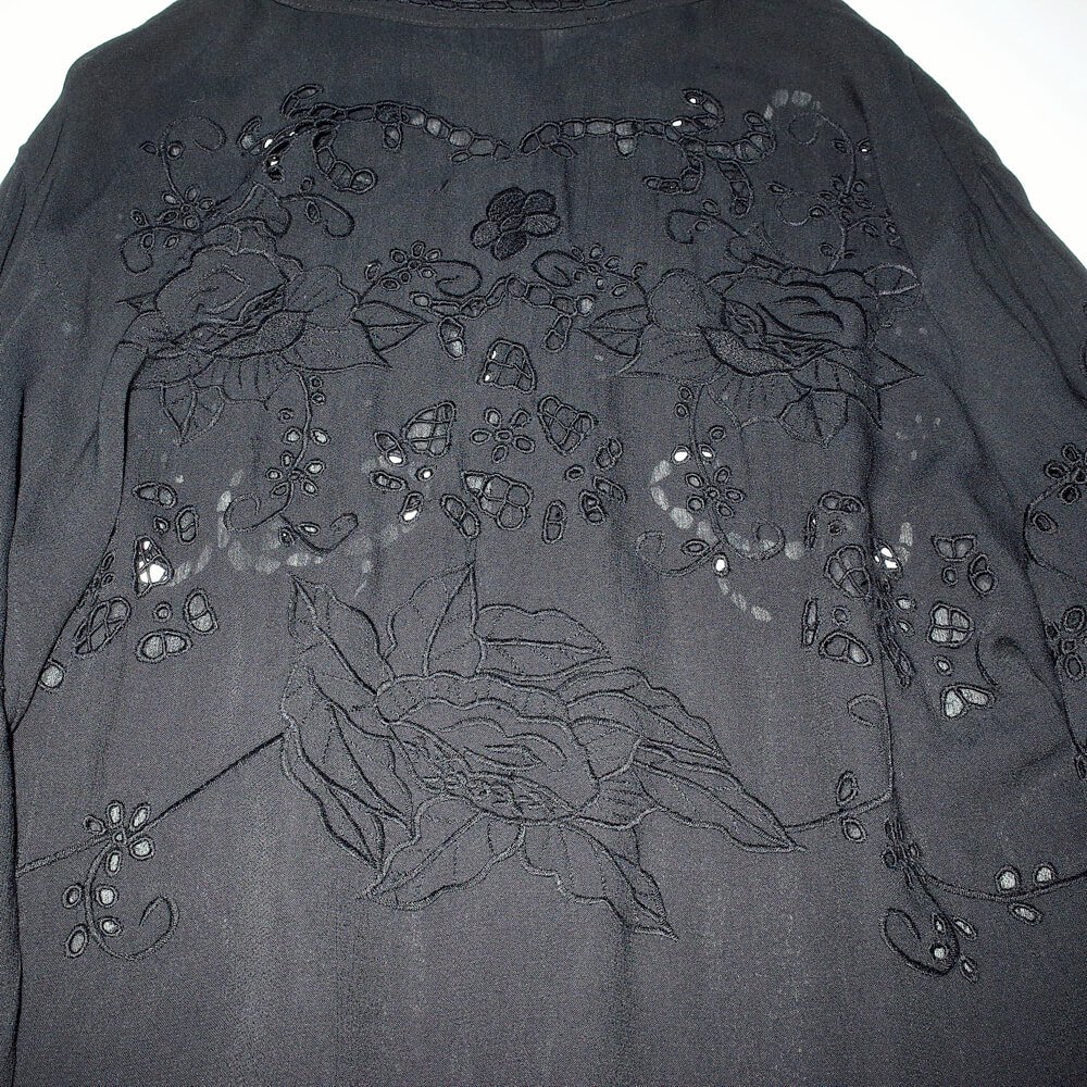 Eyelet & Embroidery Black Rayon Shirt