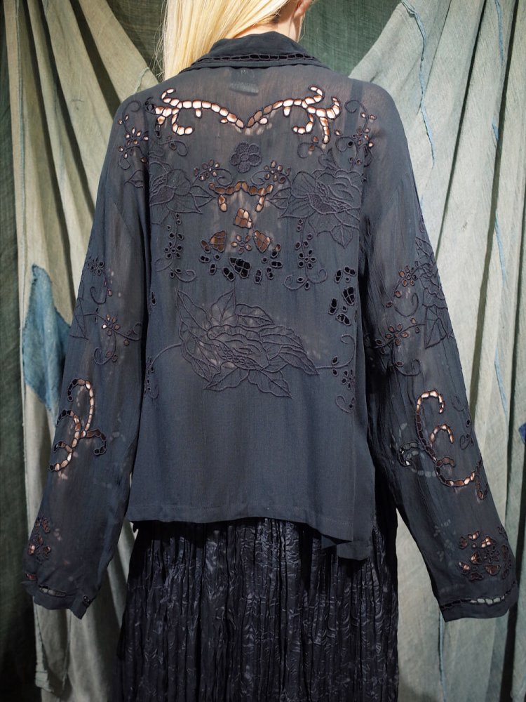 Eyelet & Embroidery Black Rayon Shirt