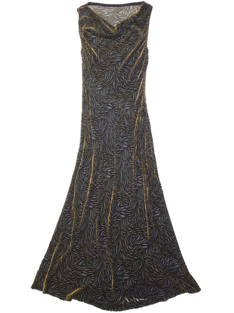 Deep Green Velvet  Sheer Wave Pattern Dress