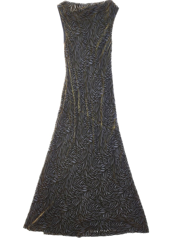 Deep Green Velvet  Sheer Wave Pattern Dress