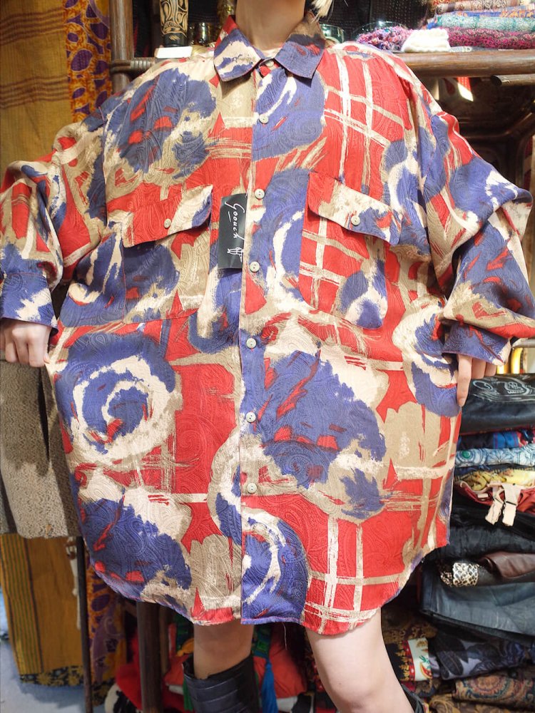 DEAD STOCK / GOOUCH Paisley  Abstract Double Pattern Big Silhouette Silk Shirt