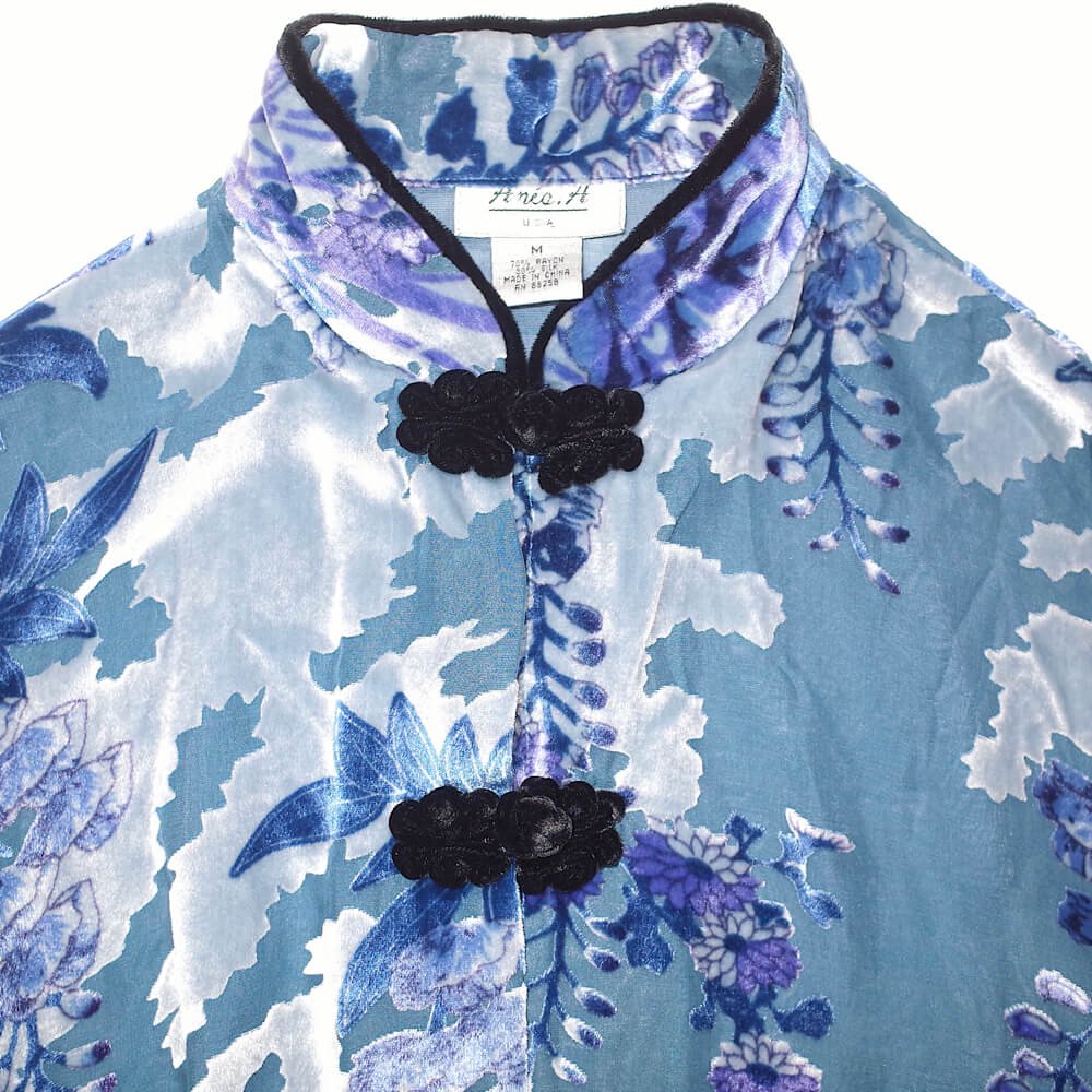 Ice Blue Velvet  Sheer Silk Rayon China Shirt