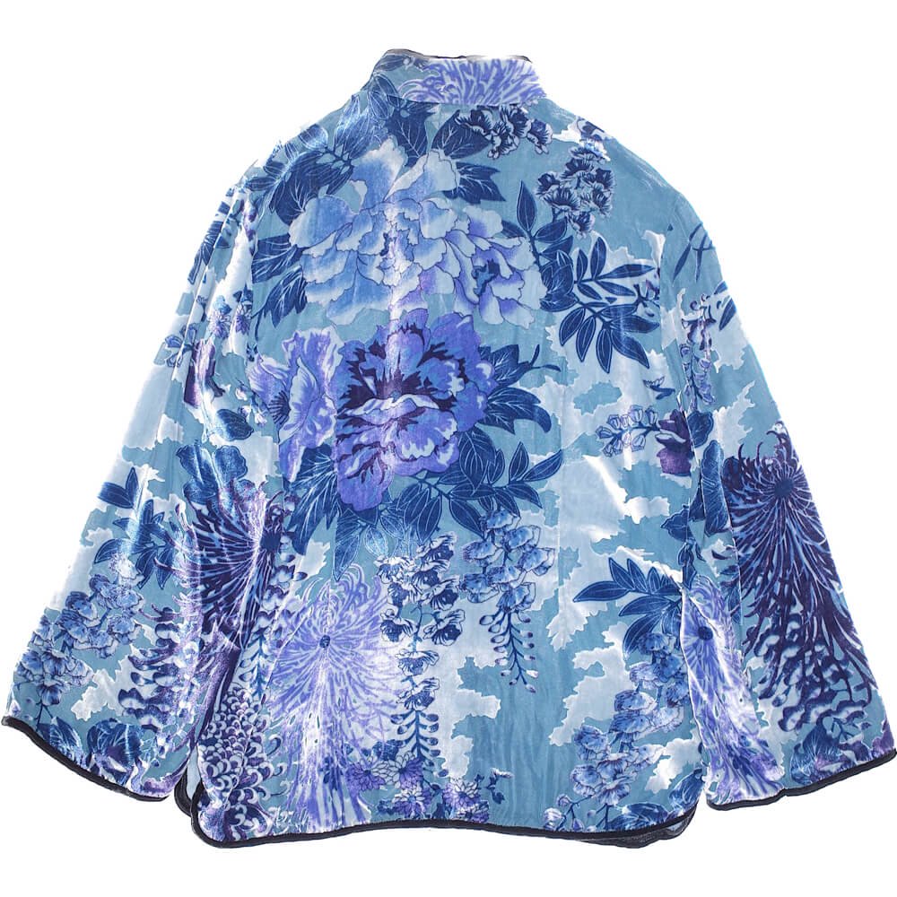 Ice Blue Velvet  Sheer Silk Rayon China Shirt