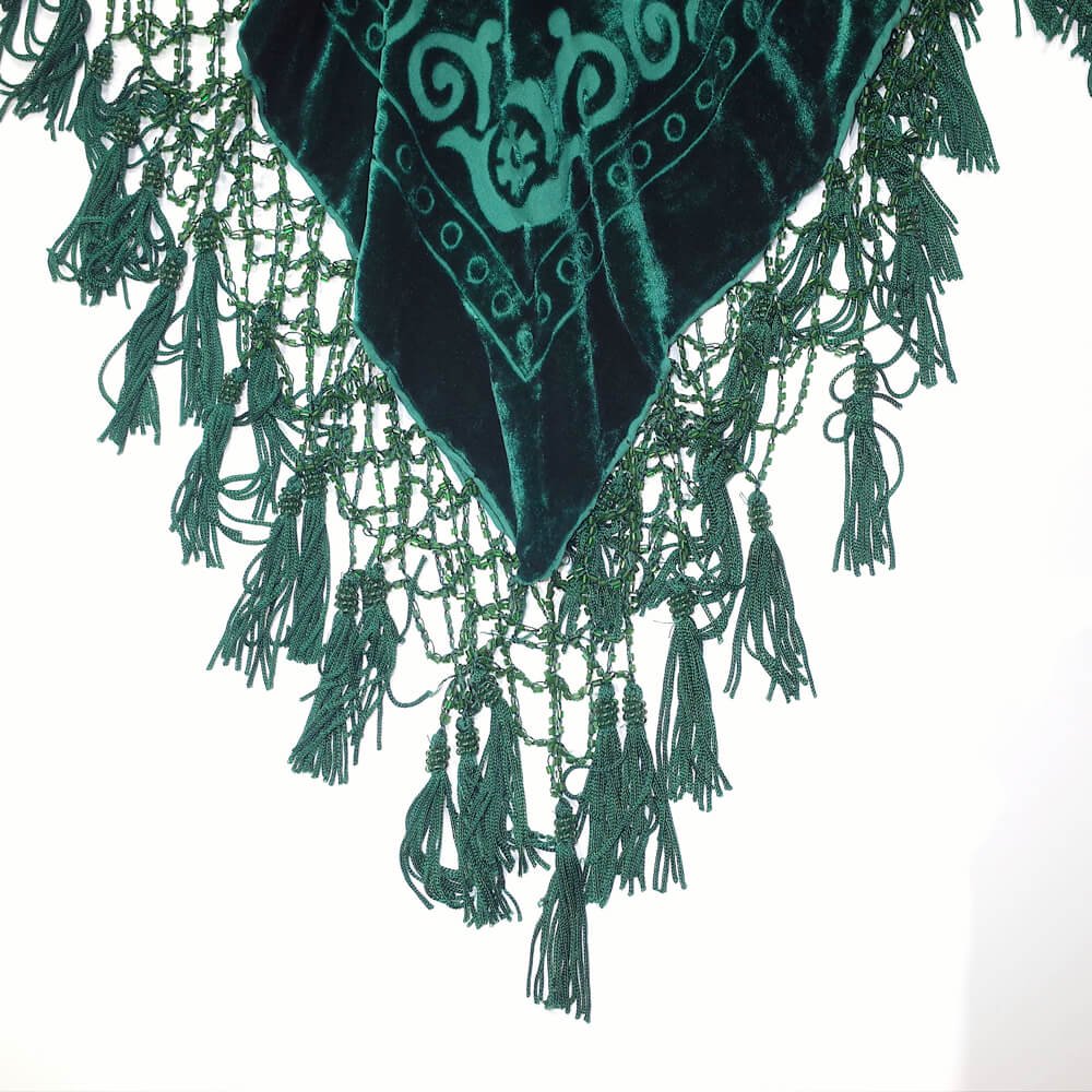 Deep Green Arabesque Velvet  Sheer Tassel Fringe Tops