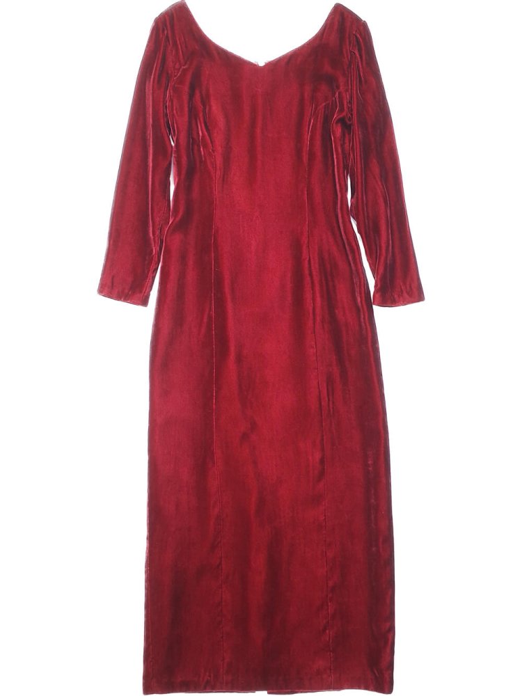 Wine Velvet Back Slit Dress