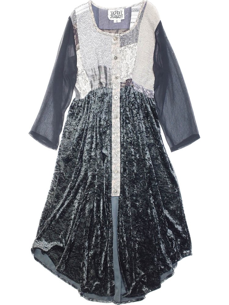 Velvet  Jacquard Switch Sheer Sleeves Dress