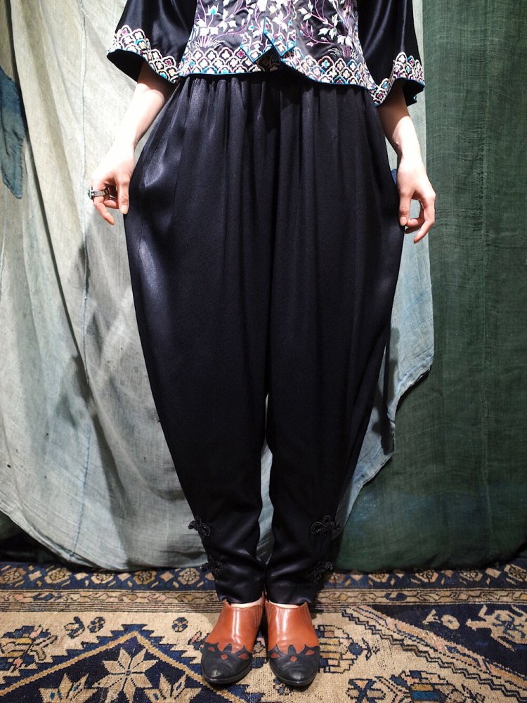 REMAKEChina Jodhpurs Black Satin Pants