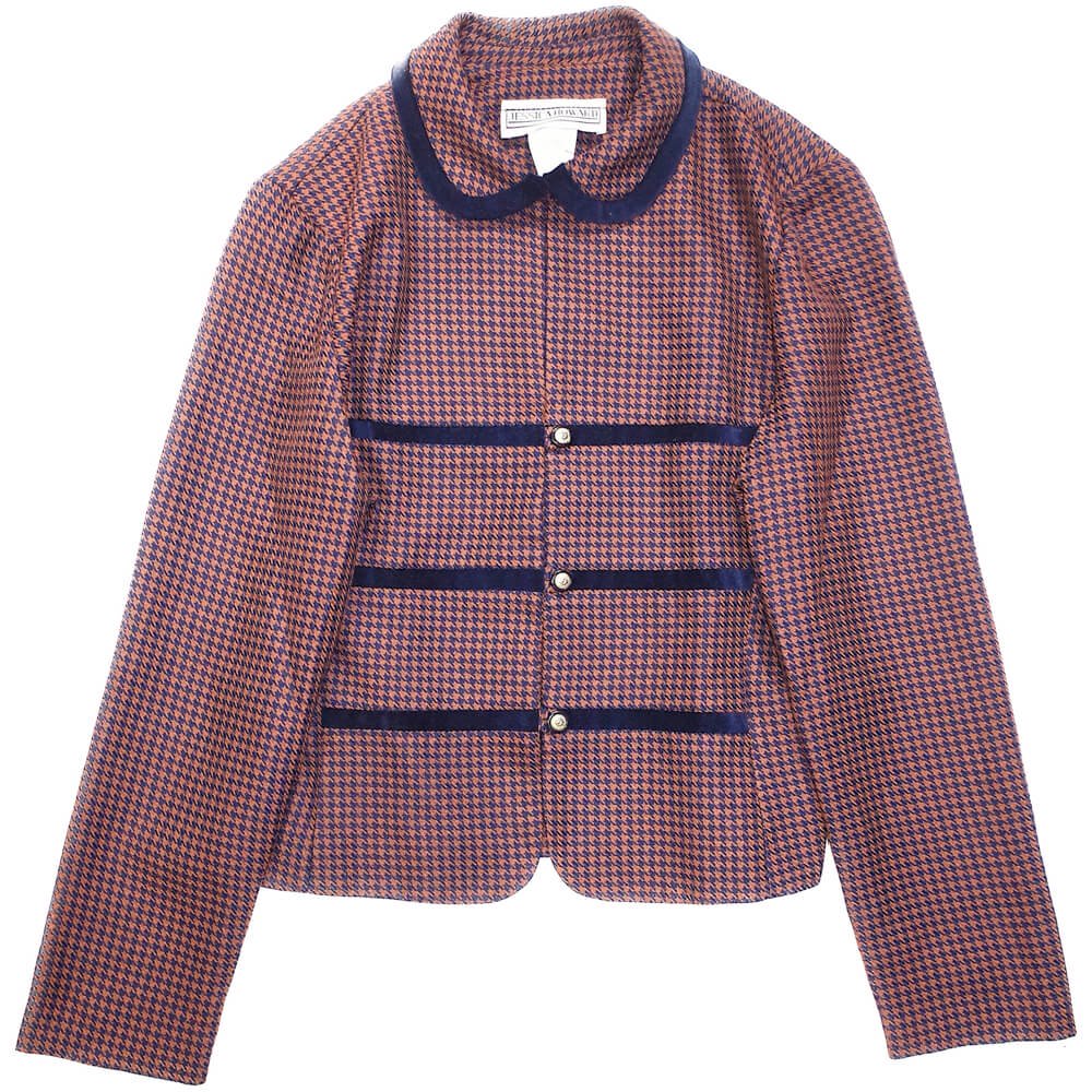 Hounds Tooth Check Velvet Trim Jacket