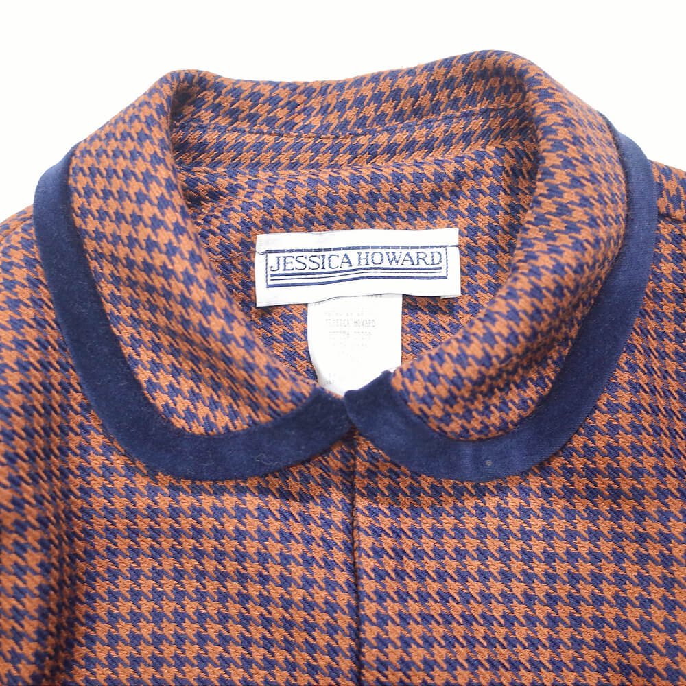 Hounds Tooth Check Velvet Trim Jacket