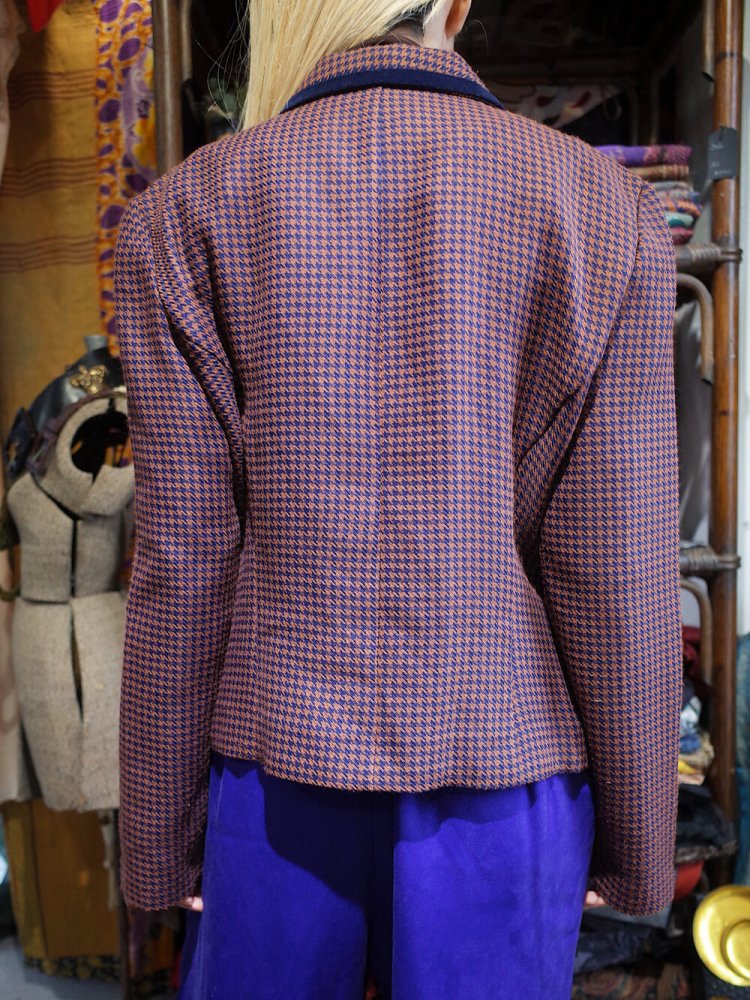 Hounds Tooth Check Velvet Trim Jacket