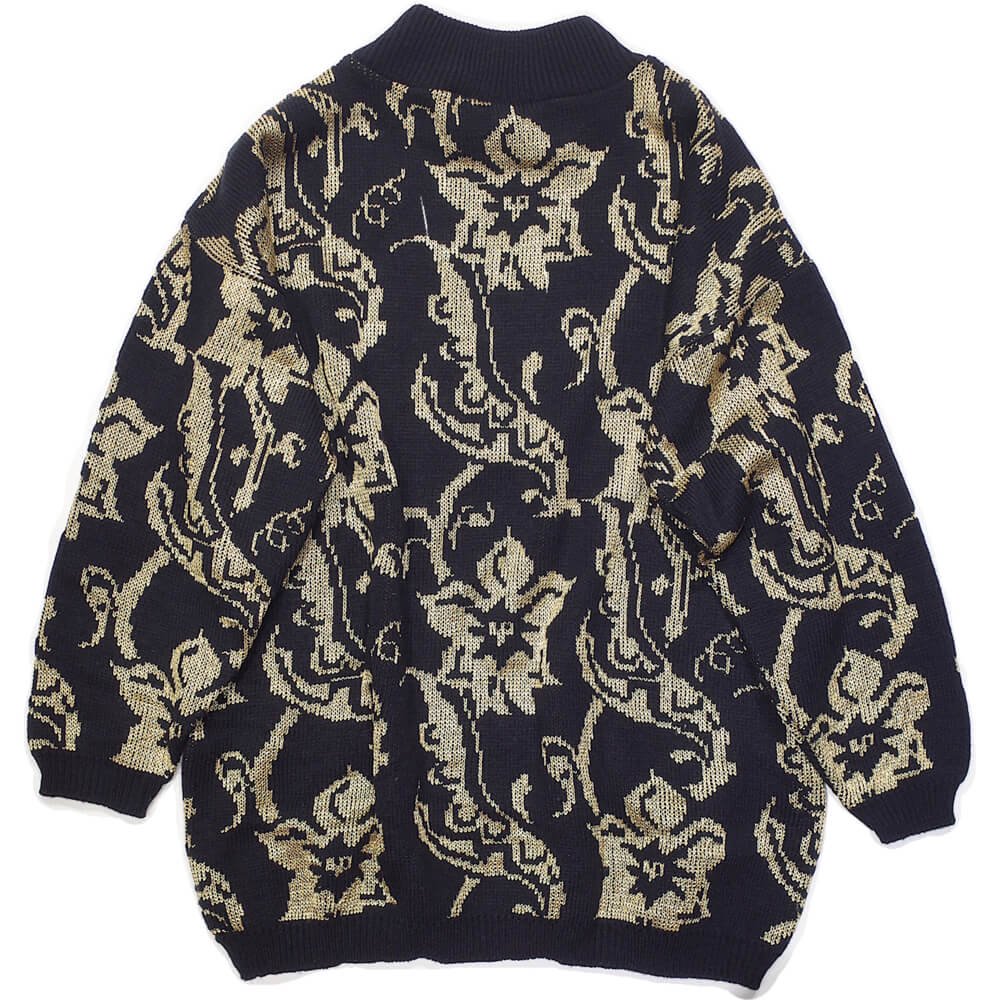 Black  Gold Flower Knit Sweater
