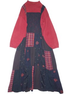 Plaid  Knit Patchwork High Neck Dress