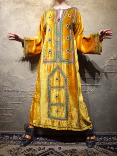 Hand Made in PAKISTAN Mirror Embroidery Mustard Velvet Dress