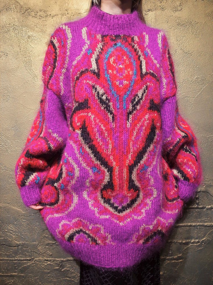 Pink Purple Arabesque Mohair Knit Sweater