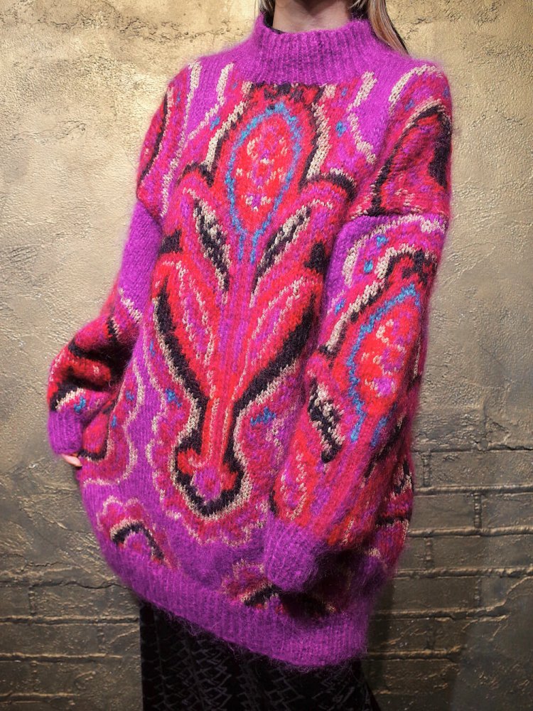 Pink Purple Arabesque Mohair Knit Sweater