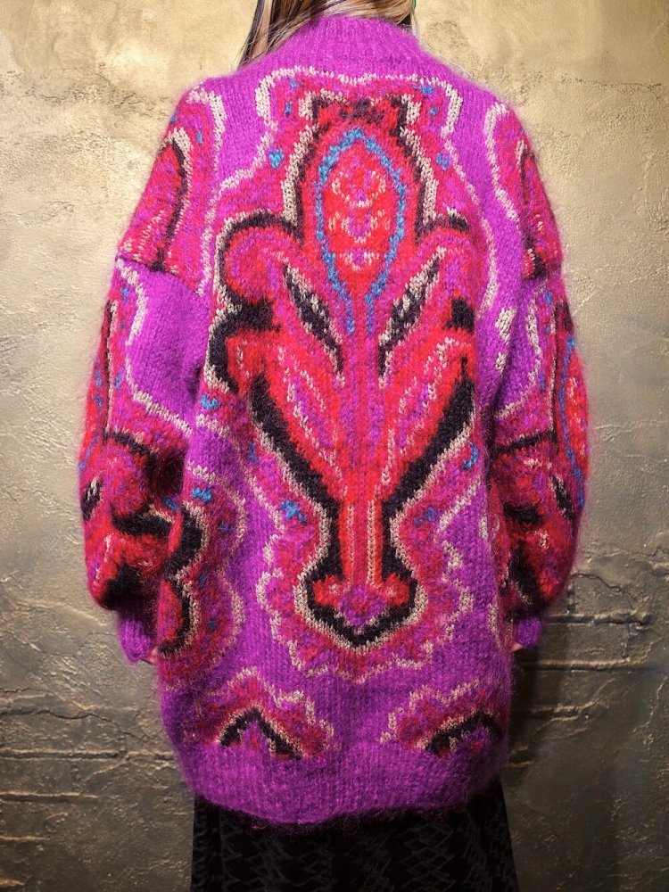 Pink Purple Arabesque Mohair Knit Sweater