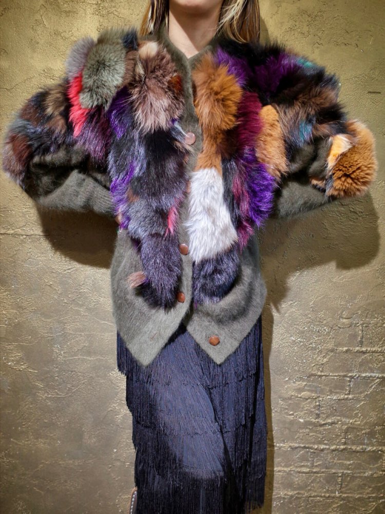 Colorful Rabbit Fur  Angora Knit Jacket