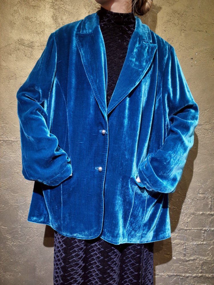 Beautiful Blue Silk Velvet Tailored Jacket