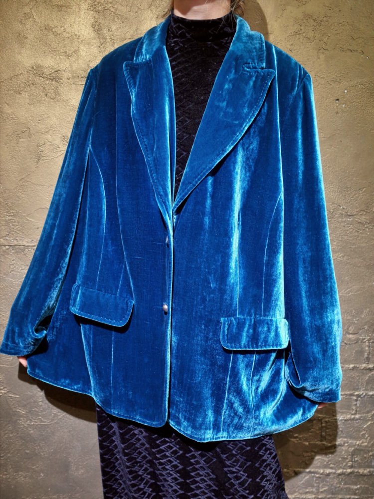 Beautiful Blue Silk Velvet Tailored Jacket