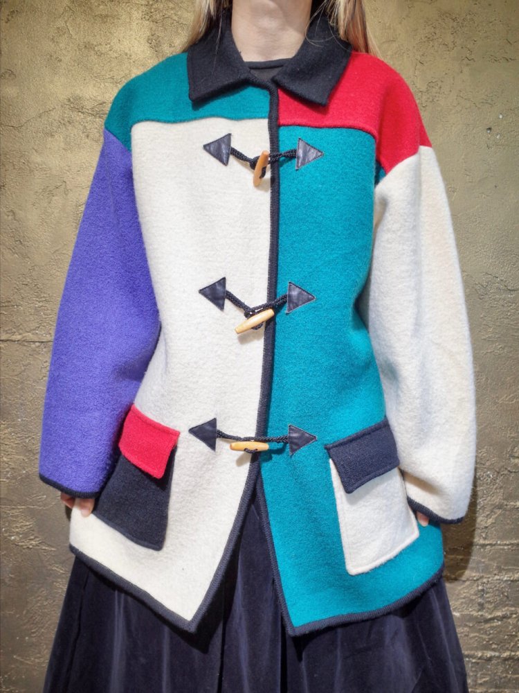 Mondrian Pattern Wool Coat