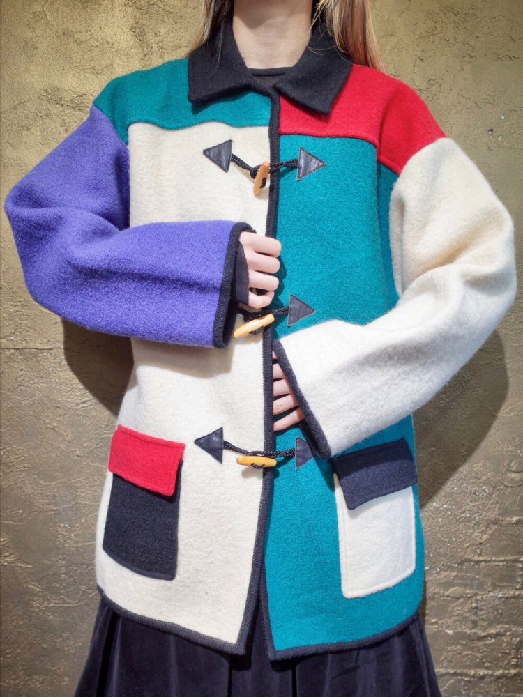 Mondrian Pattern Wool Coat